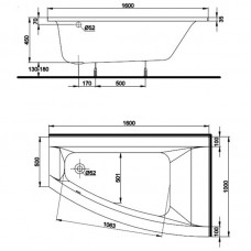 KOLO CLARISSA асиметричная ванна (160*100 см), правая ванна+ноги XWA0860