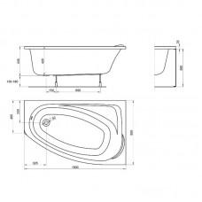 KOLO MYSTERY ванна асимметричная 150*95см правая в комплекте с ножками и элементами крепления XWA3750000