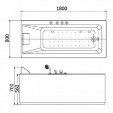 APPOLLO Ванна прямоугольная с гидромассажем и пневмокнопкой, левая 1800*800*605 мм AT-9014