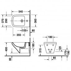 DURAVIT DURASTYLE биде подвесное 370*620 с переливом, с плоскостью под смеситель, вкл. крепление Durafix 2286150000