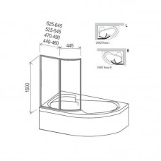 Шторка для ванны VSK2 ROSA 160 R RAIN (76P9010041) 160х150