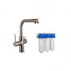 IMPRESE Комплект: DAICY смеситель для кухни сатин, USTM система очистки воды (3х ступенчатая) 55009S-F+FS-3-N