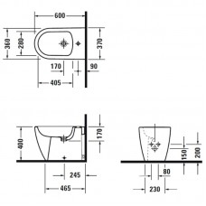 DURAVIT ME BY STARCK биде 370*600мм, напольное, с переливом, с плоскостью под смеситель 2289100000