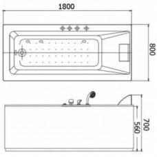 APPOLLO Ванна прямоугольная гидромассажем и пневмокнопкой, правая 1800*800*605 мм AT-9015