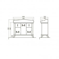 Мебель "АРТ ДЕКО" люкс с умывальником "1837" 100 см (айвори)