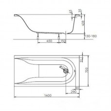 KOLO MIRRA ванна прямоугольная 140*70 см, с ножками, элементами крепления XWP3340000