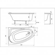 KOLO MYSTERY ванна асимметричная 140*90см левая в комплекте с ножками и элементами крепления XWA3741000