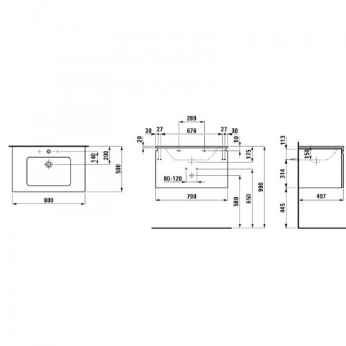 Мебельный комплект Laufen-Pro S 80 см. (тумба+умывальник+ящик) (белый) (8.6096.4.463.104.1) в интернет-магазин ▻Dom247◅