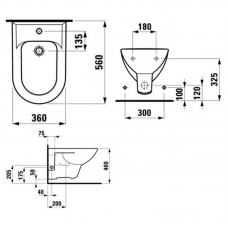 LAUFEN PRO биде 360*560мм, подвесное, с 1-м отв. под смеситель, без боковых отверстий для подвода воды 8309510003021