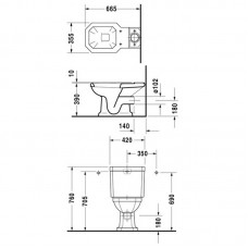 DURAVIT 1930th унитаз напольный, сток горизонт, 355х665мм, цвет белый 0227090000