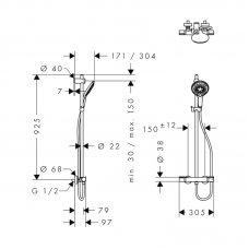 HANSGROHE Raindance E 150 SemiPipe Душевой набор с термостатом 27236000