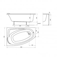 KOLO MYSTERY ванна асимметричная 150*95см левая в комплекте с ножками и элементами крепления XWA3751000
